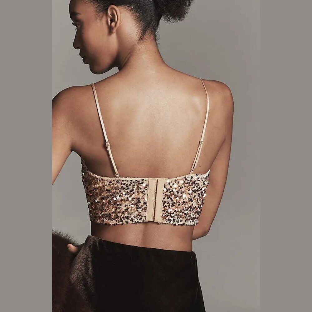 NEW Size XL The Eve Sequin Longline Bralette - Beige by Anthropologie - Picture 2 of 4